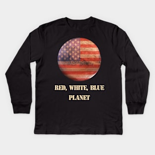 Red planet Mars American Flag Kids Long Sleeve T-Shirt